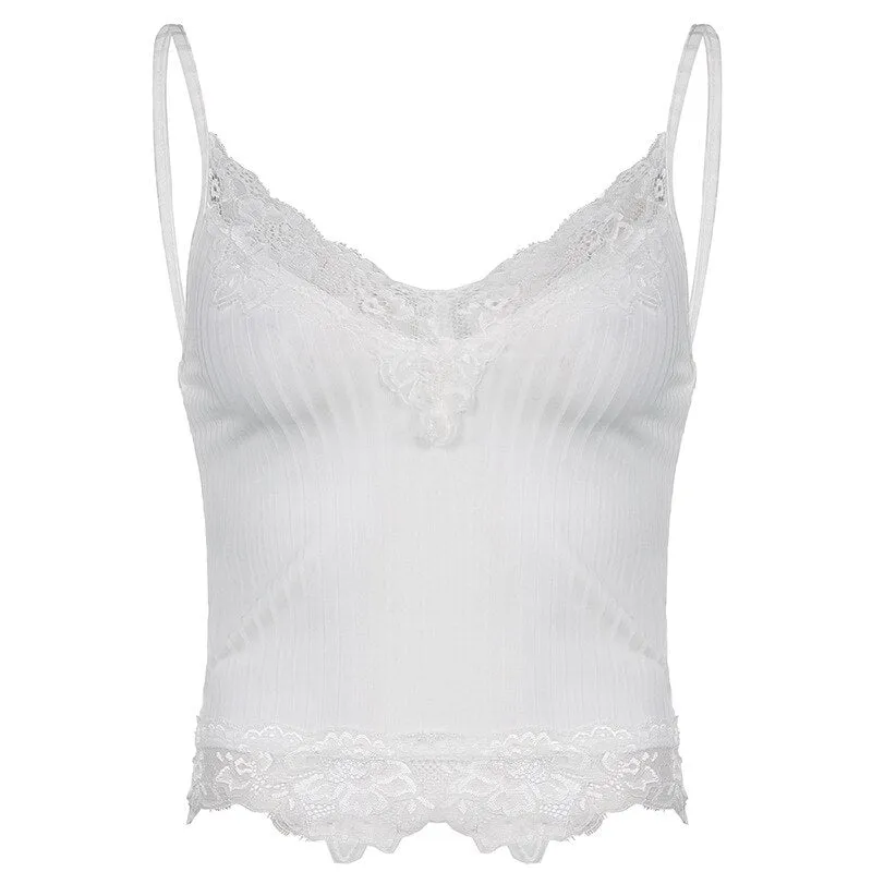 Lace Trim Ribbed Vest Top
