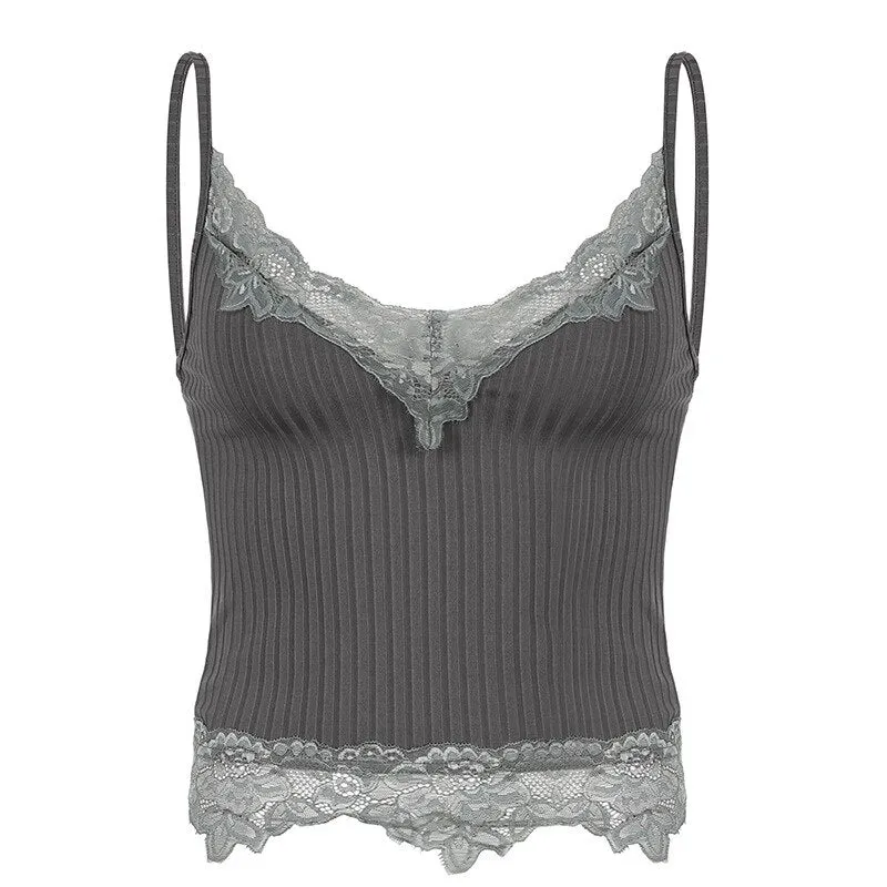 Lace Trim Ribbed Vest Top