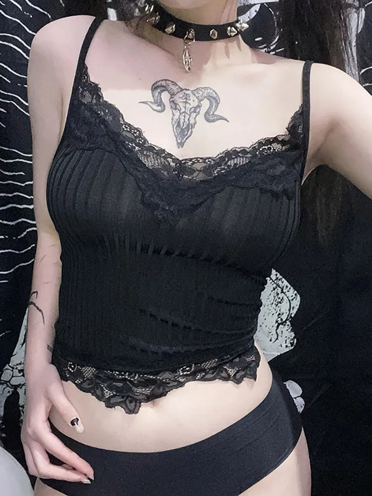 Lace Trim Ribbed Vest Top