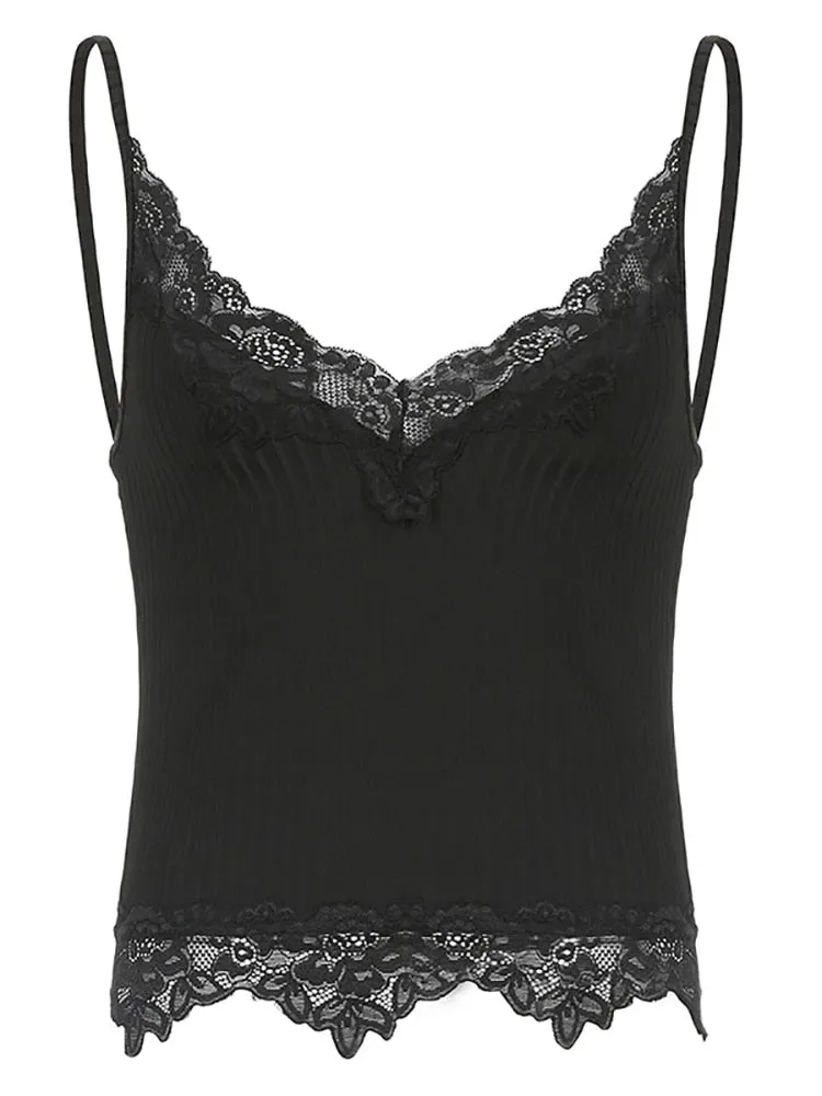 Lace Trim Ribbed Vest Top