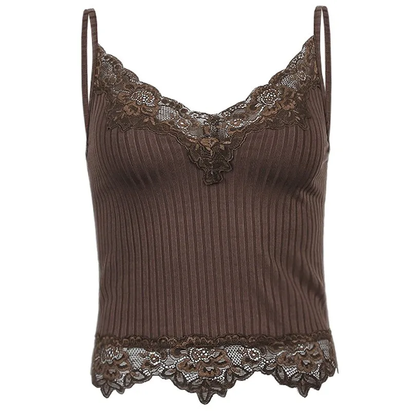 Lace Trim Ribbed Vest Top