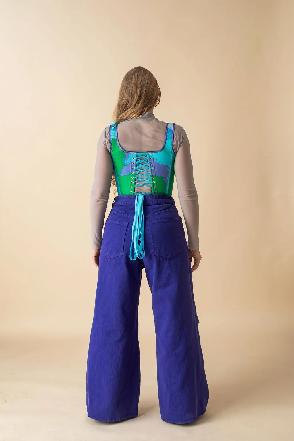 Lace-up Corset Top, Tie-Dye "Baltic" Print