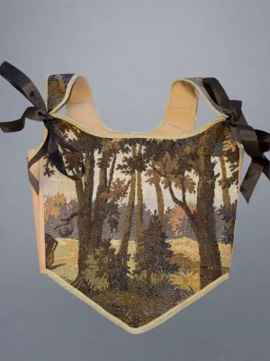 Lace-up Vintage Tapestry Corset Top, "Beautiful Forest” Pattern