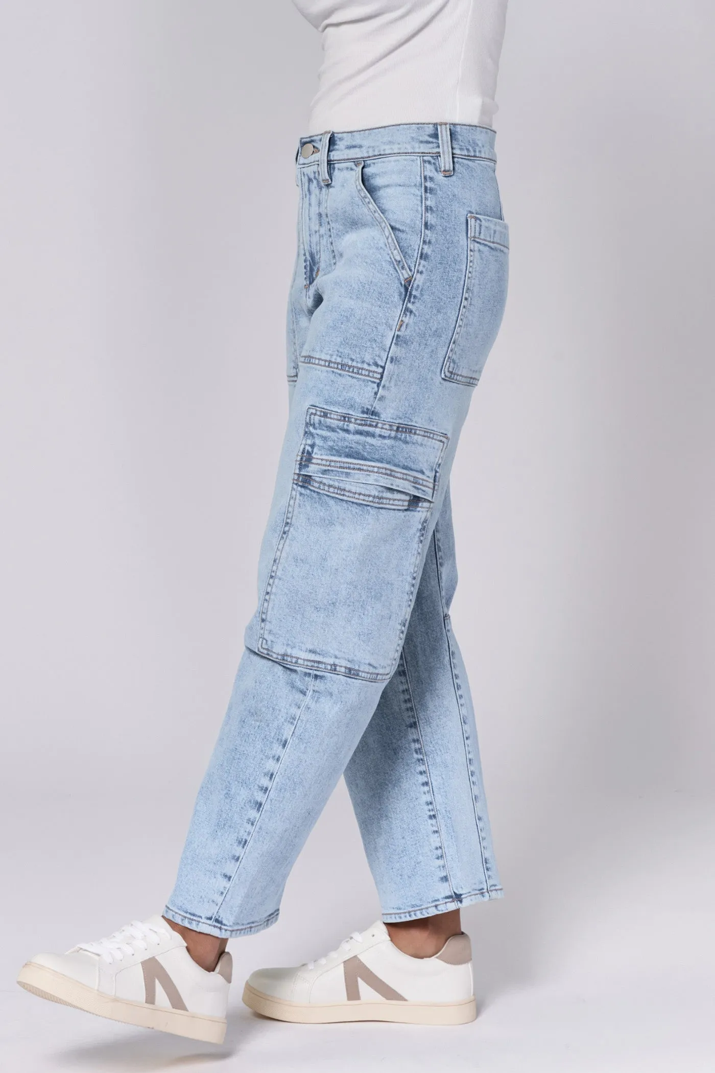 LASSO HIGH RISE CROPPED BAGGY FIT JEANS TEJANO BLUE