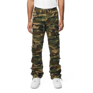 Lazy Stacked Flare Utility Bungee Twill Pants - Wood Camo