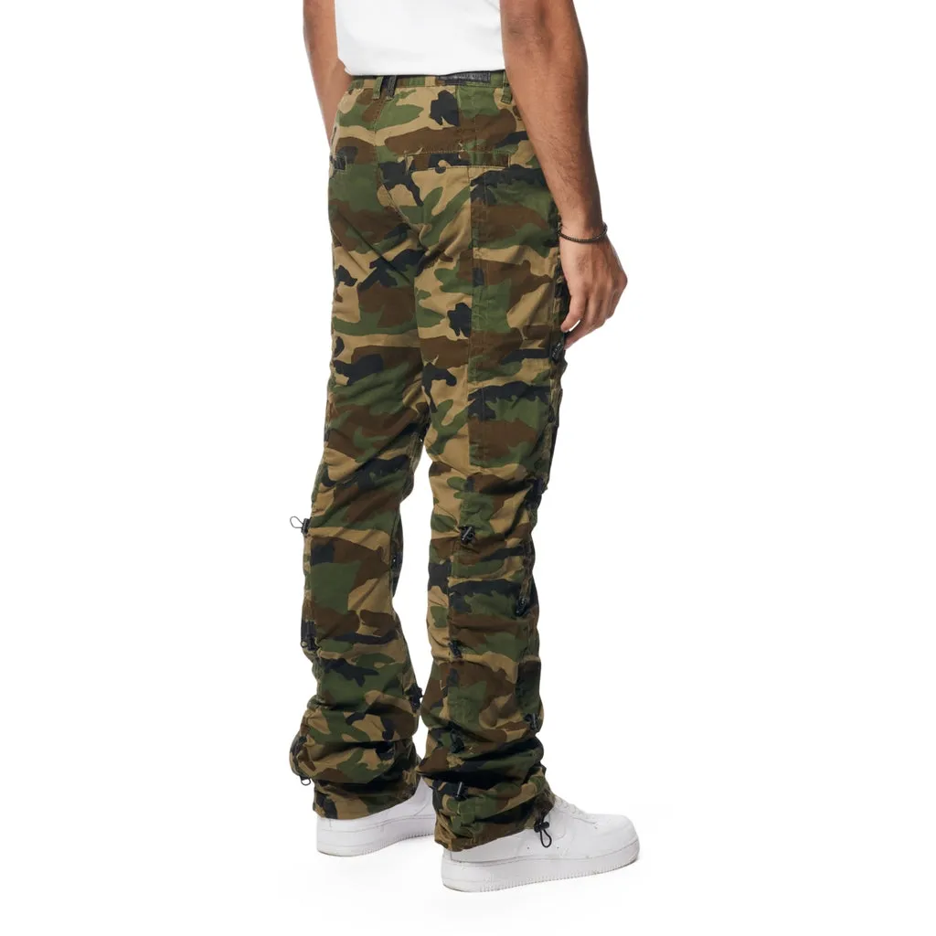 Lazy Stacked Flare Utility Bungee Twill Pants - Wood Camo