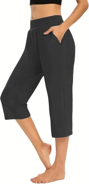lcepcy Yoga Capris for Women Summer Comfy High Waisted Capris & Cropped Pants Stretch Pants with Pockets