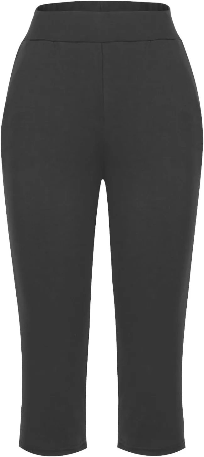 lcepcy Yoga Capris for Women Summer Comfy High Waisted Capris & Cropped Pants Stretch Pants with Pockets