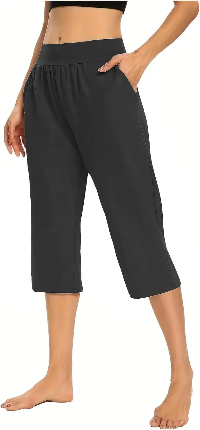 lcepcy Yoga Capris for Women Summer Comfy High Waisted Capris & Cropped Pants Stretch Pants with Pockets