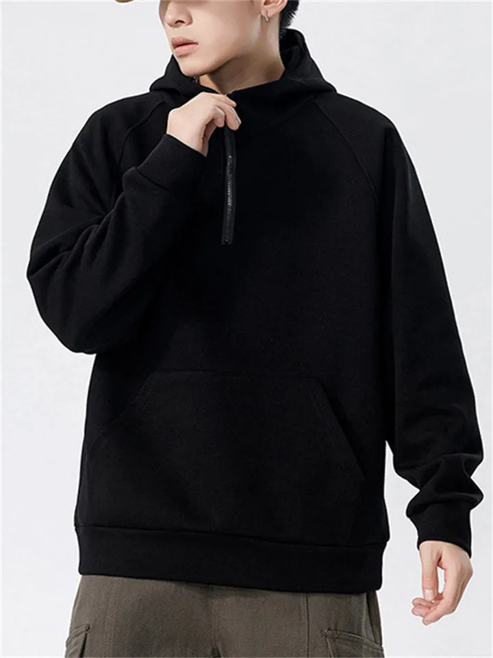 Leisure Half-Zip Solid Color Basic Sports Hoodie for Men