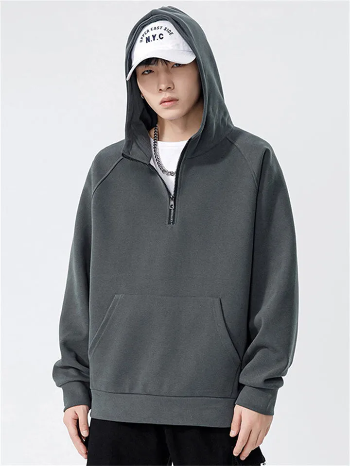 Leisure Half-Zip Solid Color Basic Sports Hoodie for Men