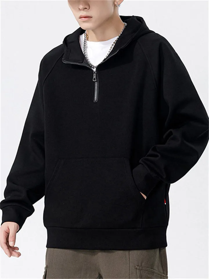 Leisure Half-Zip Solid Color Basic Sports Hoodie for Men