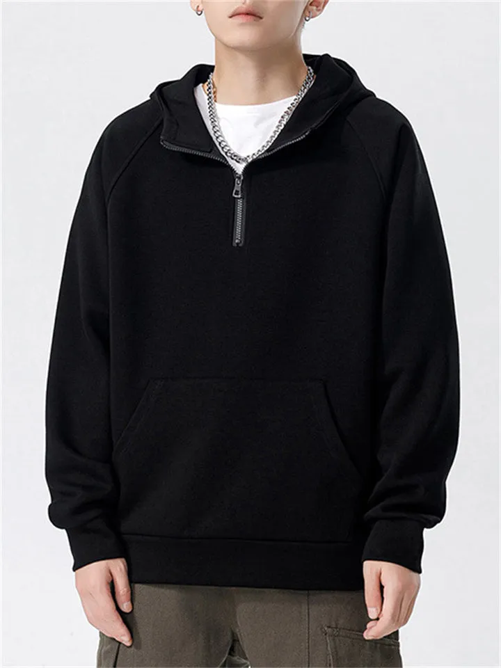 Leisure Half-Zip Solid Color Basic Sports Hoodie for Men
