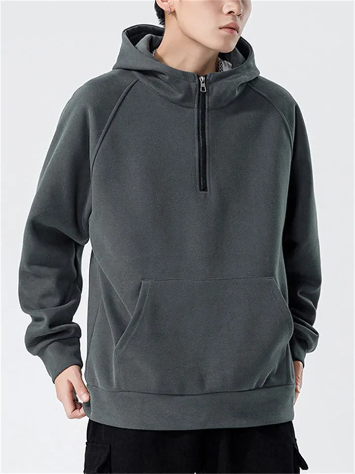 Leisure Half-Zip Solid Color Basic Sports Hoodie for Men