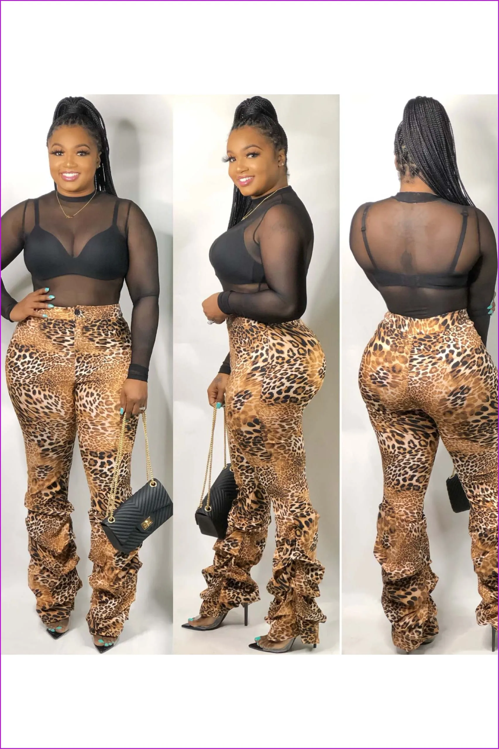 Leopard Print Stacked Pants For Women F992