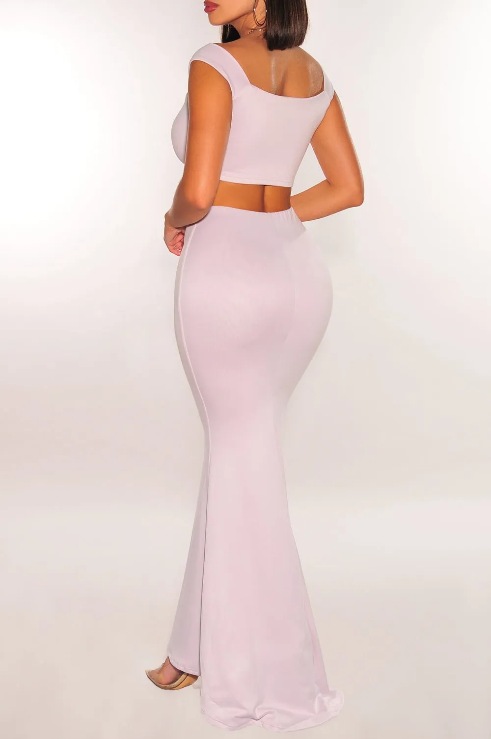 Light Stone Sleeveless Crop High Waist Mermaid Skirt Two Piece Set