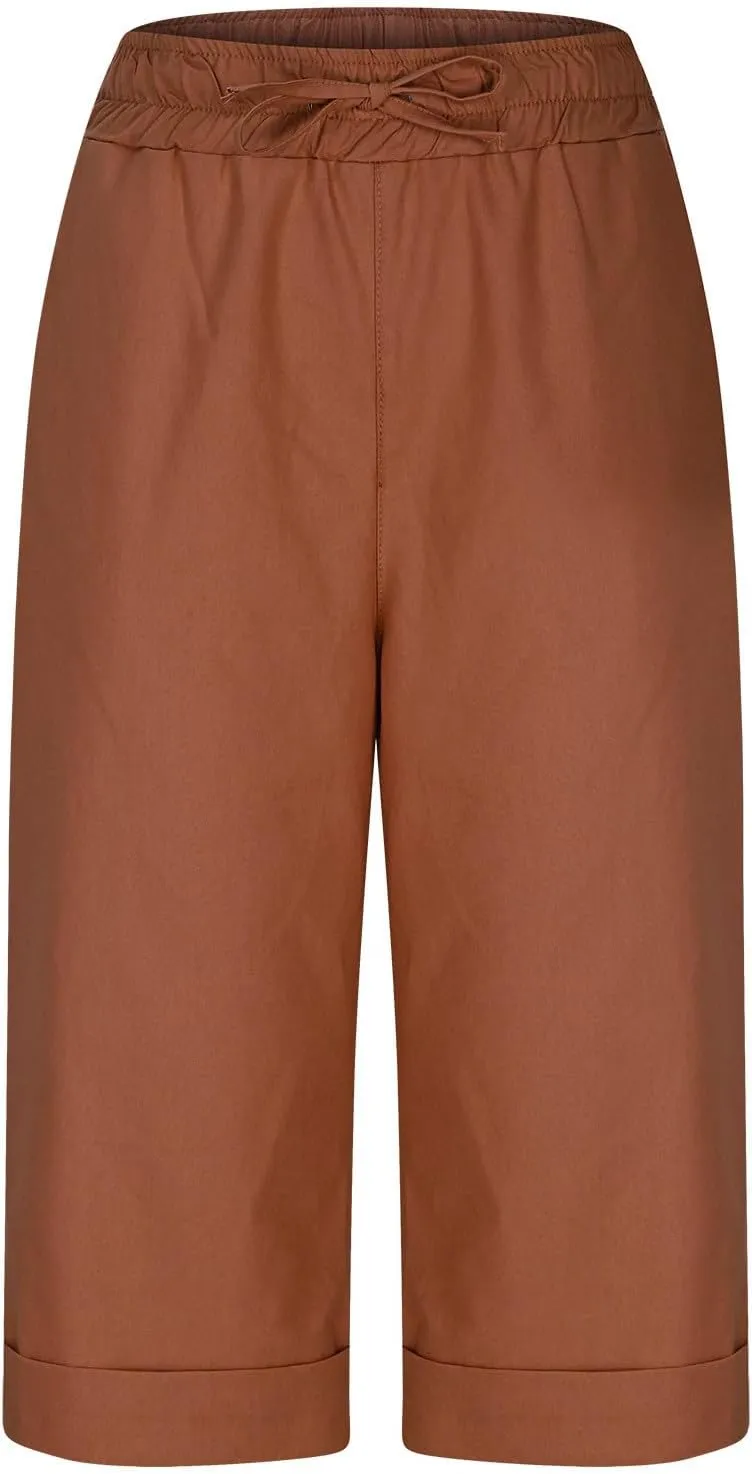Linen Bermuda Shorts for Women Knee Length Straight Leg Elastic Waist Beach Pants Fashion 2025 Summer Vacation Outfit