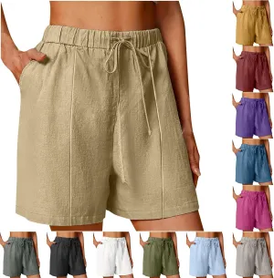 Linen Shorts for Women High Waisted Lightweight Casual Summer Drawstring Short Pants Beach Vacation Outfit W Pockets
