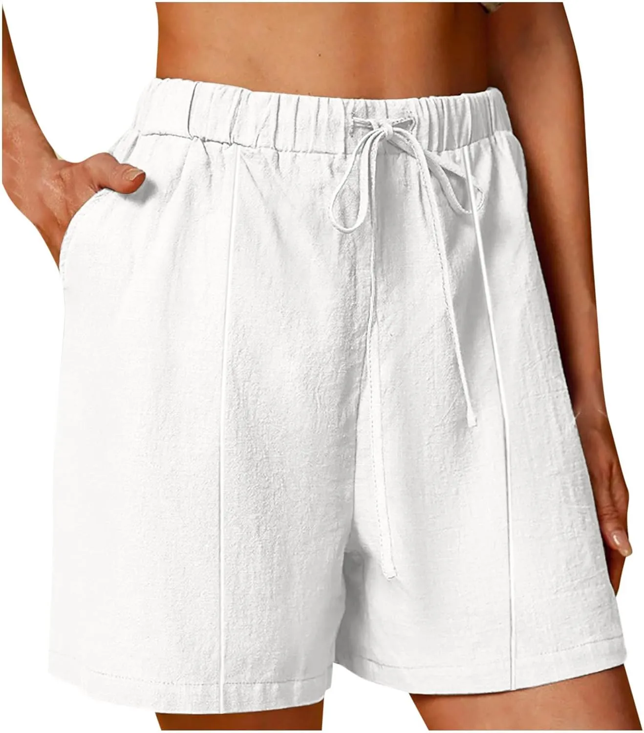 Linen Shorts for Women High Waisted Lightweight Casual Summer Drawstring Short Pants Beach Vacation Outfit W Pockets