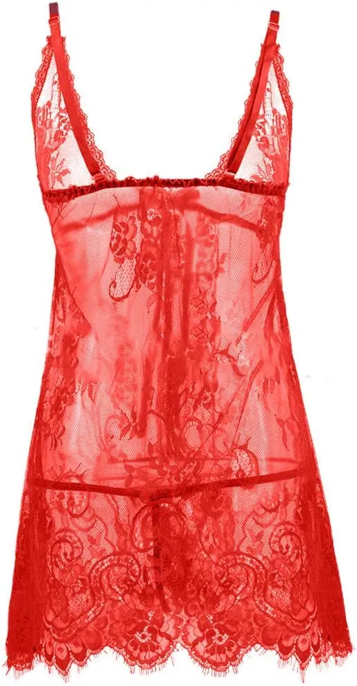 Lingerie for Women Front Closure Lace Embroidered Chemise V Neck Sleepwear Spaghetti Strap Nightwear Boudoir Outfit