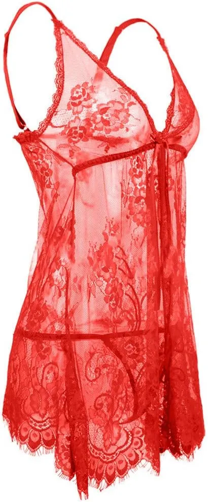 Lingerie for Women Front Closure Lace Embroidered Chemise V Neck Sleepwear Spaghetti Strap Nightwear Boudoir Outfit