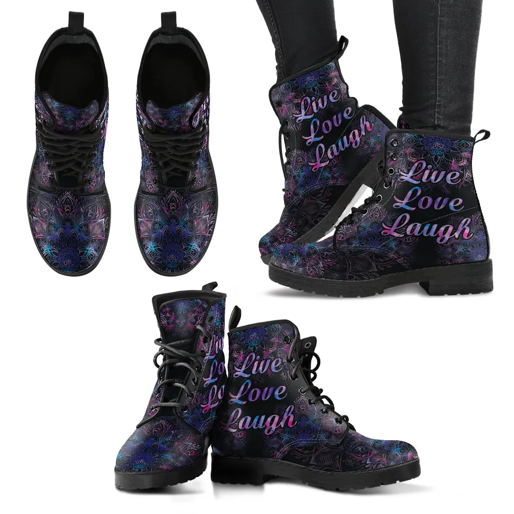 Live Love Laugh Women's Vegan Leather Combat Boots