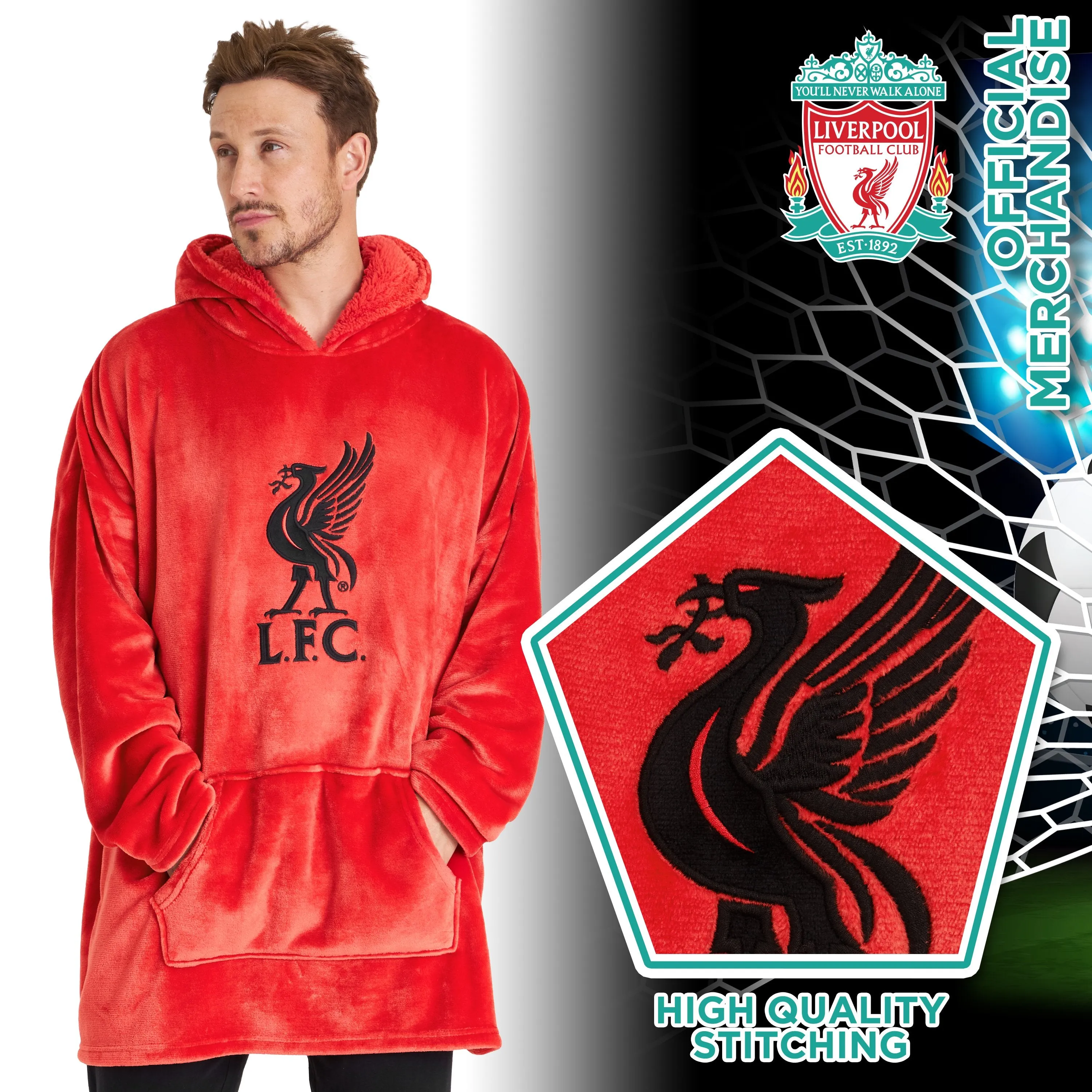 Liverpool F.C. Oversized Red Hoodie Blanket For Men, Official Football Gifts