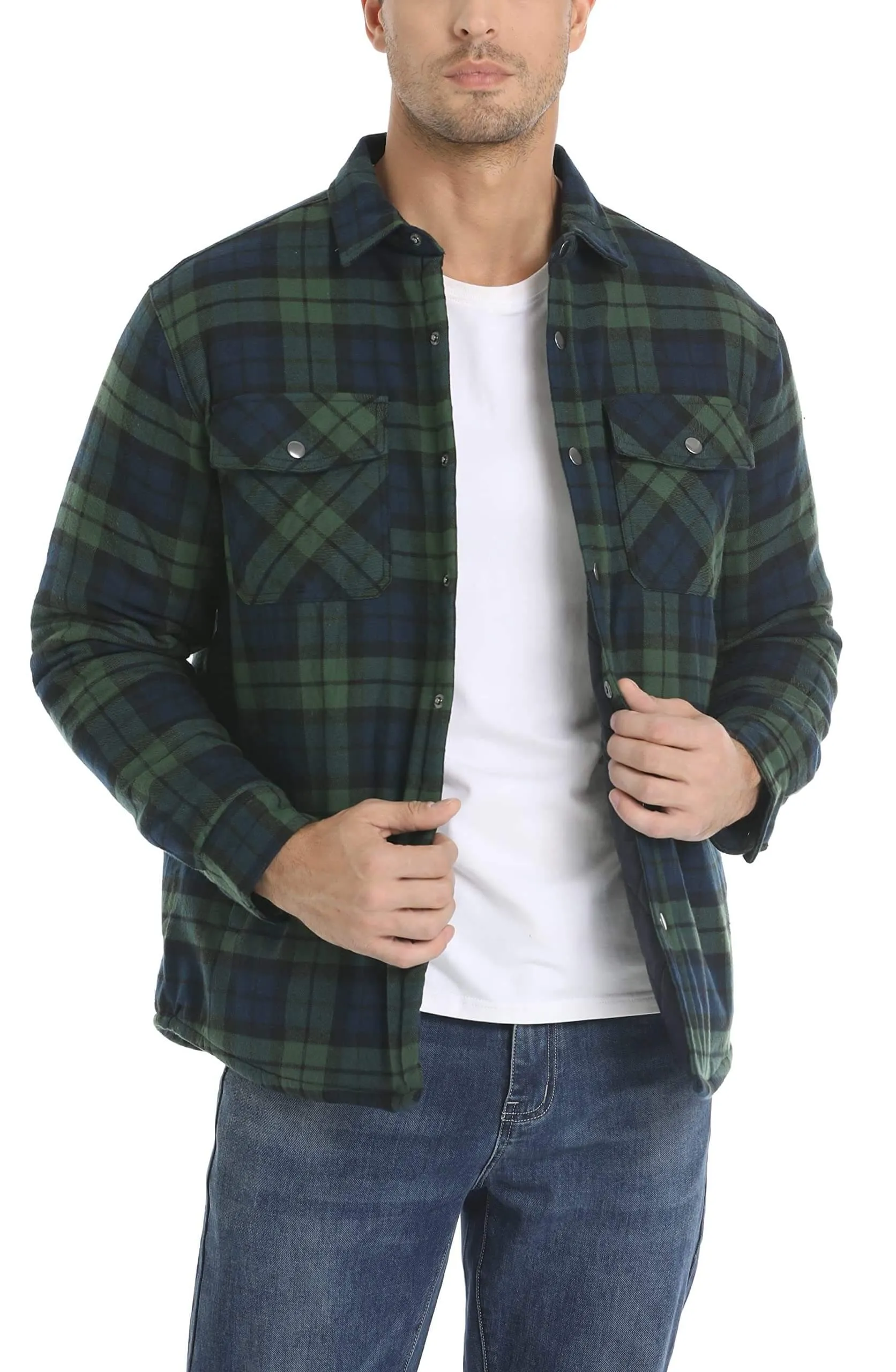 Long Sleeve Quilted Lined Men's Flannel Shirt Jackets