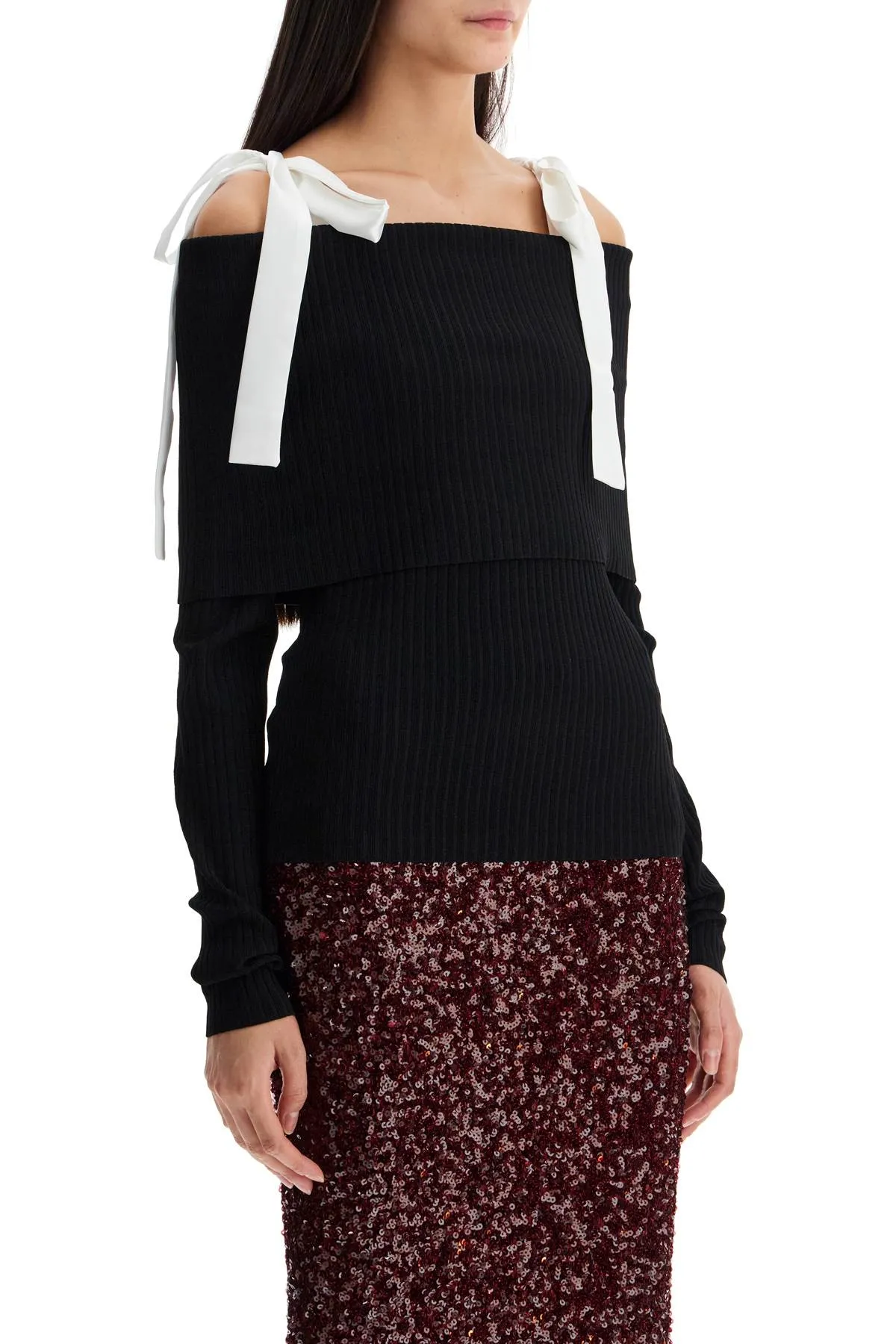 'long-sleeved off-should 113540100 BLACK