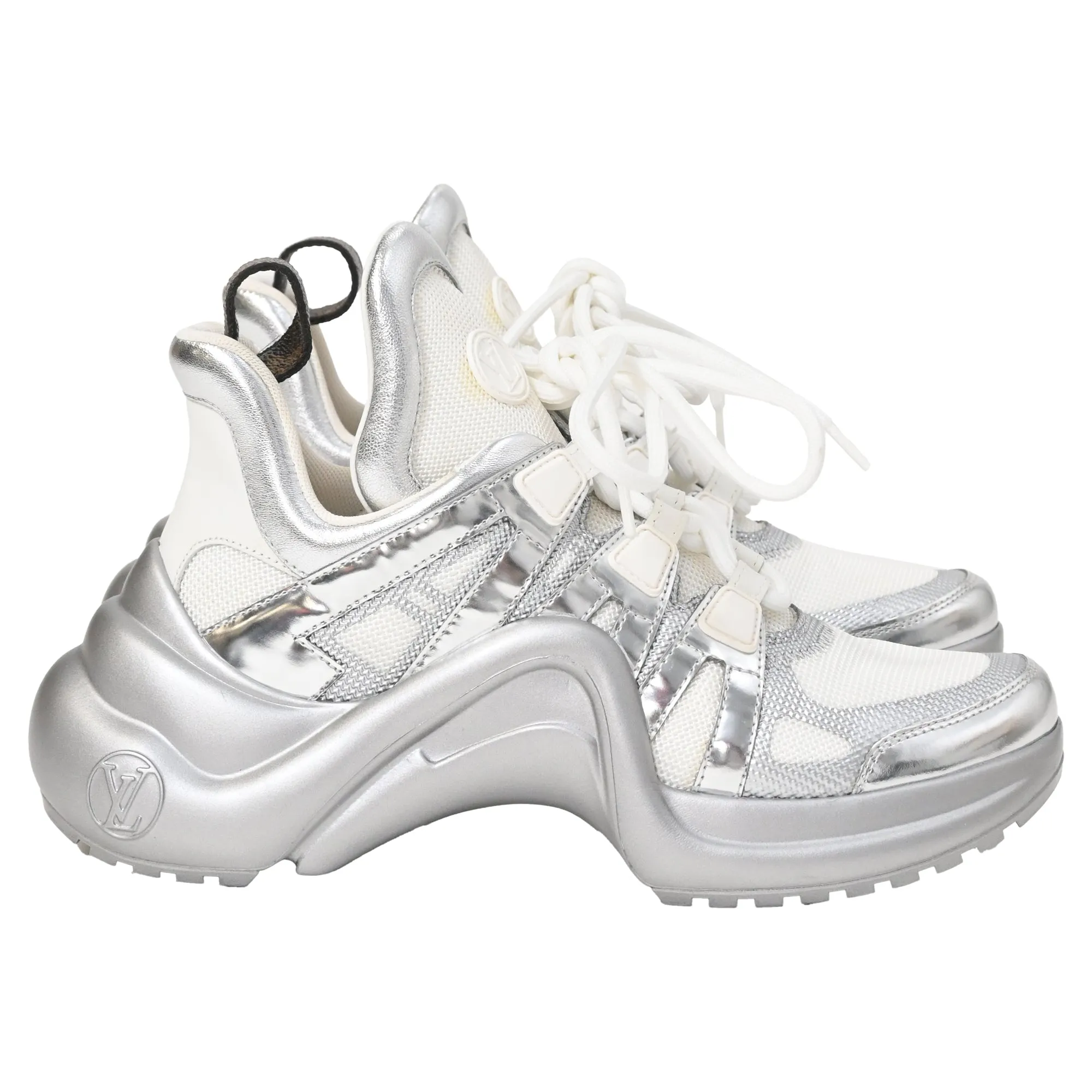 Louis Vuitton Archlight Chunky Sneakers in Silver Leather and Polyester