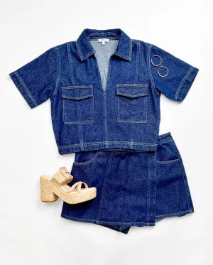 LOVER GIRL DARK WASH DENIM SKORT