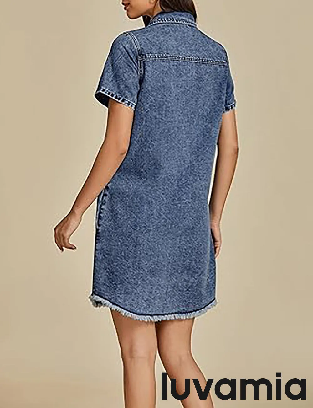 LUVAMIA Women's Midi Sundresses Crewneck short Sleeve Denim Casual Dress