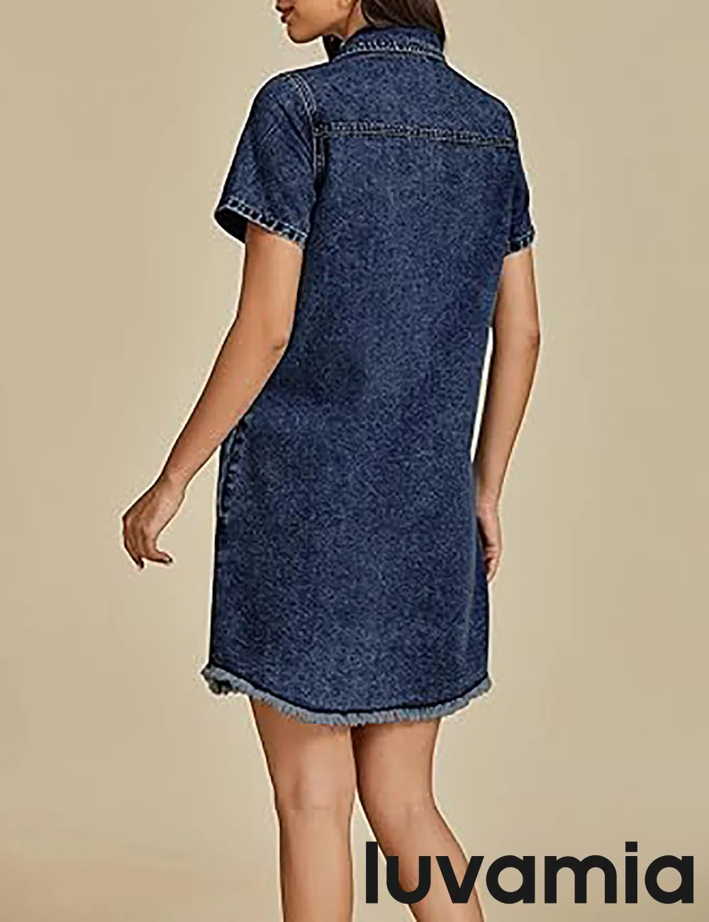 LUVAMIA Women's Midi Sundresses Crewneck short Sleeve Denim Casual Dress