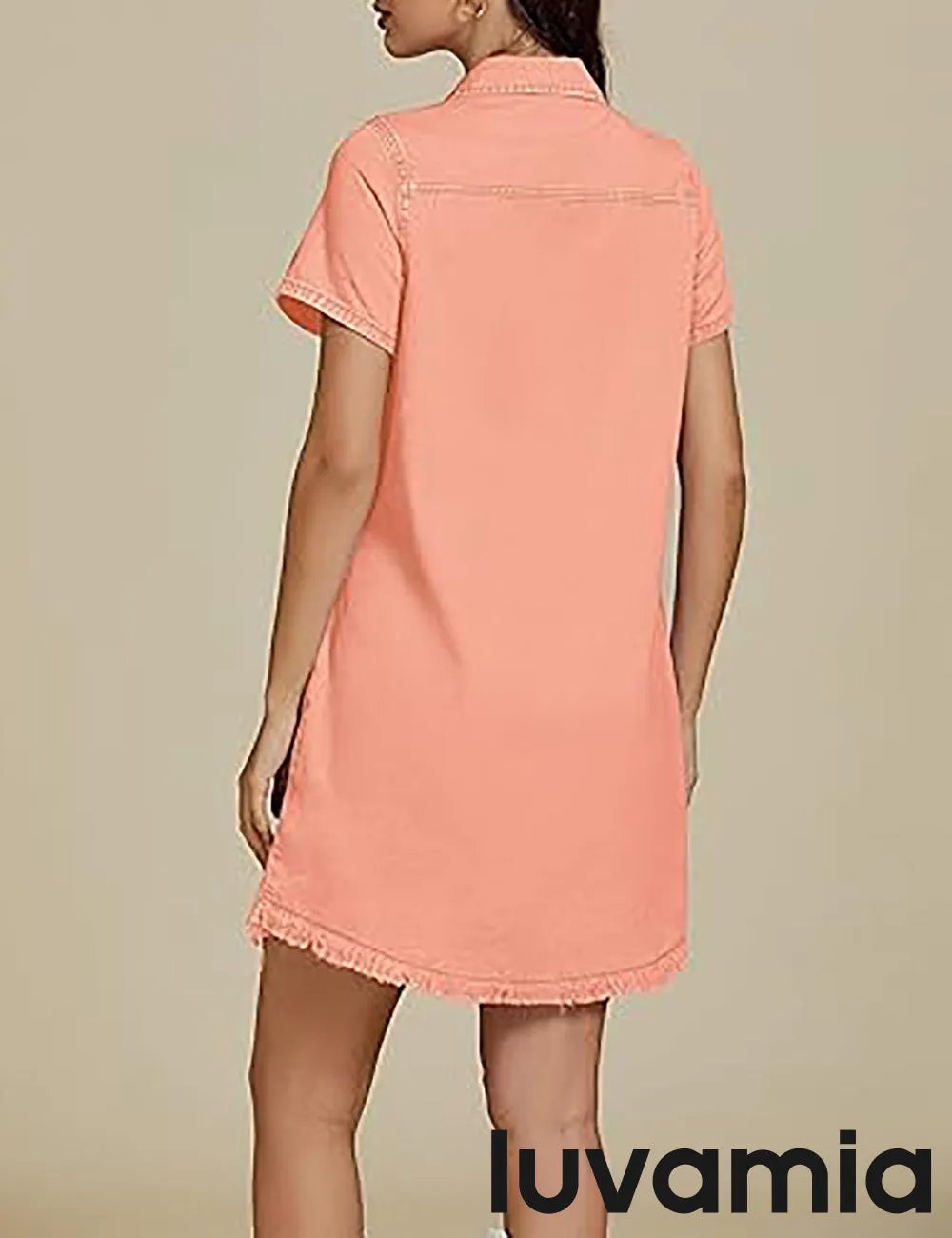 LUVAMIA Women's Midi Sundresses Crewneck short Sleeve Denim Casual Dress
