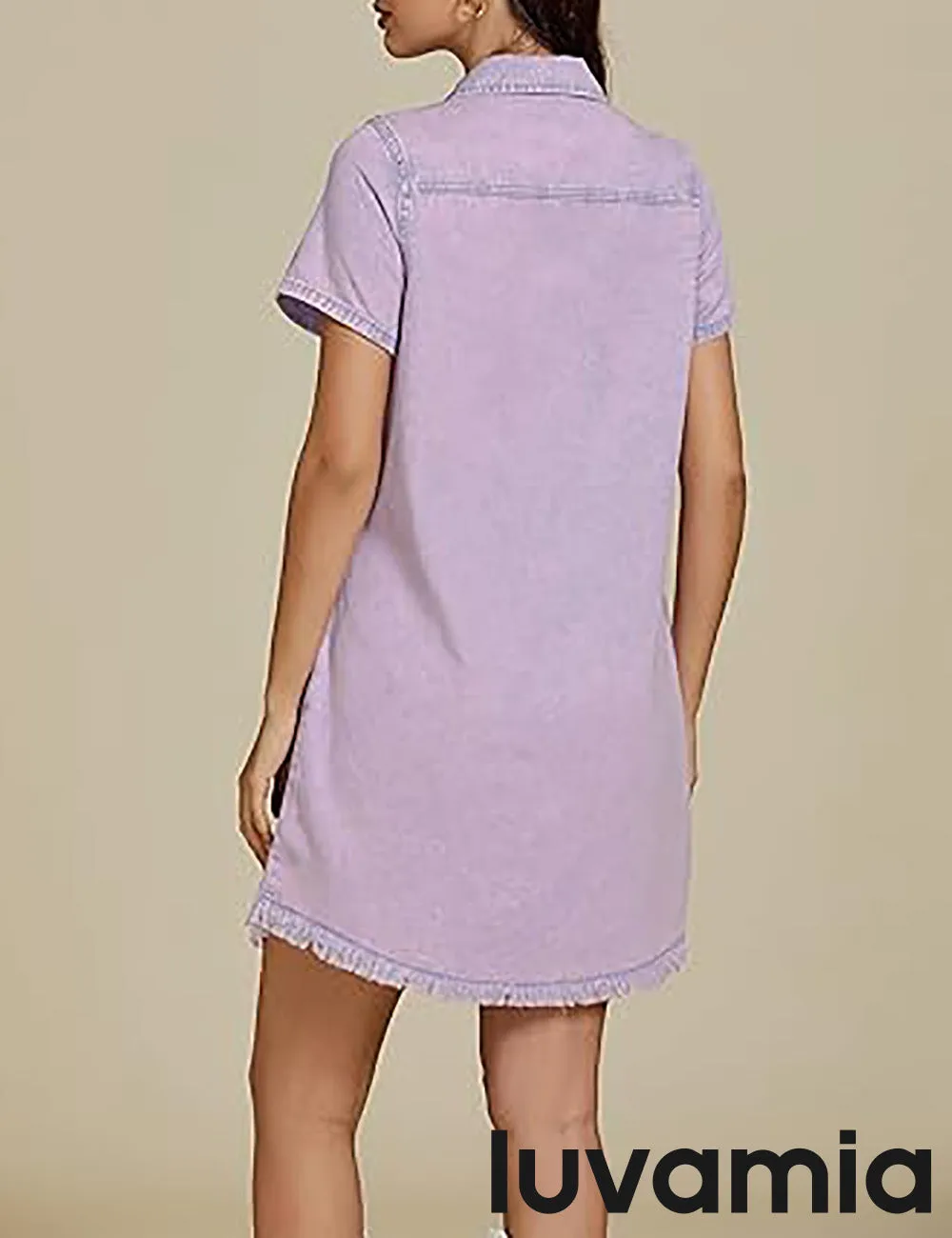 LUVAMIA Women's Midi Sundresses Crewneck short Sleeve Denim Casual Dress