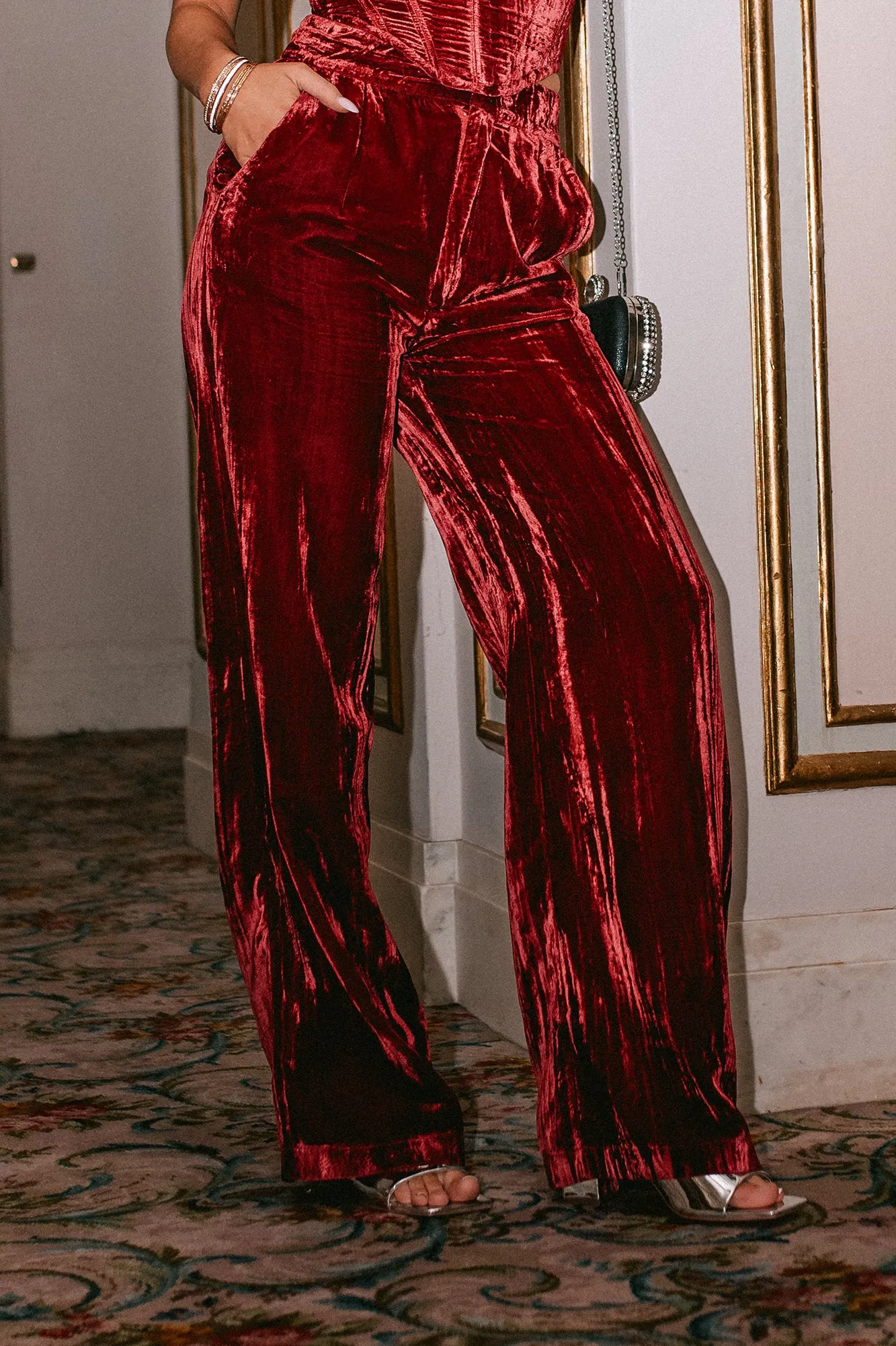 Luxury Living Velvet Trousers (Burgundy)