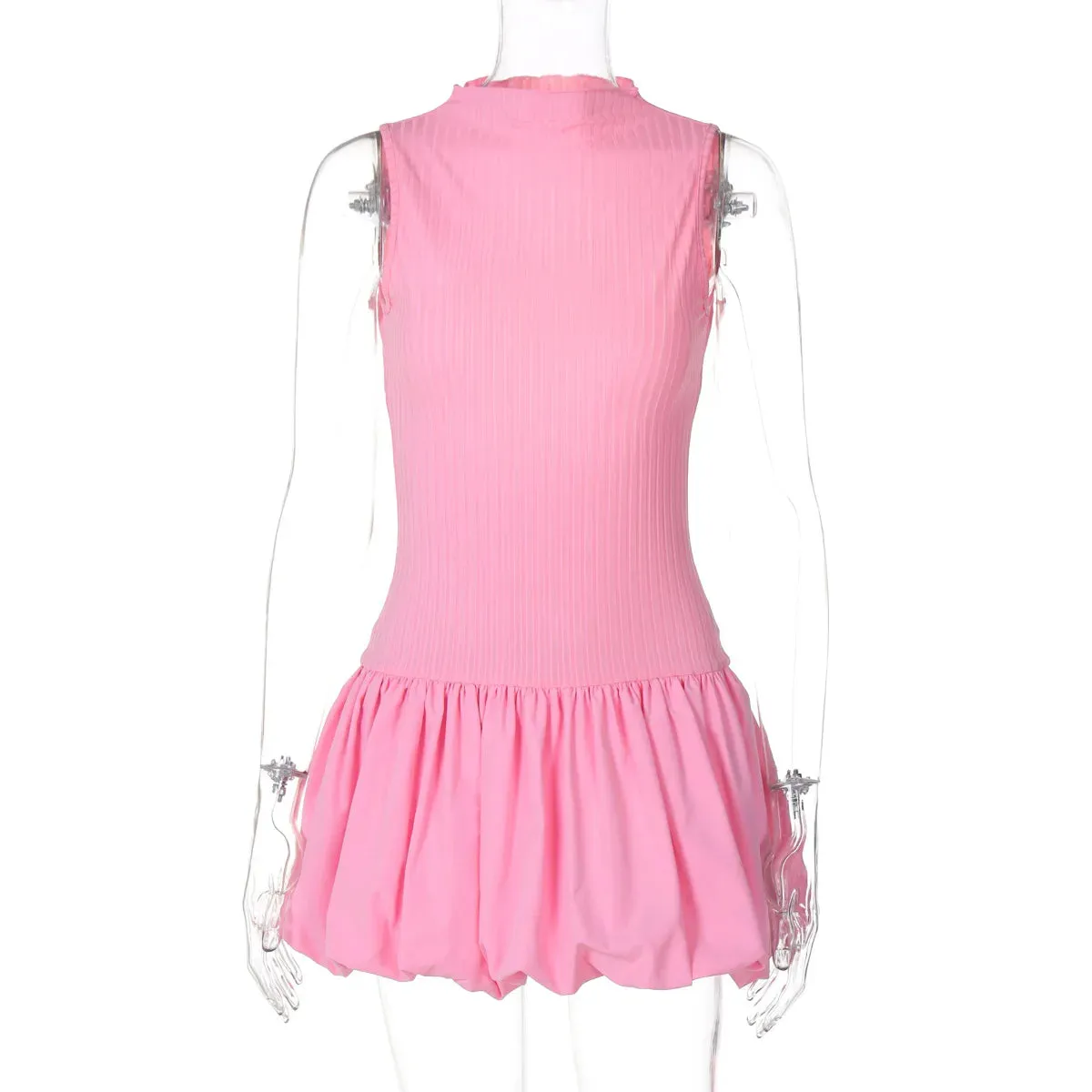 Lygens Elegant Knitting Sleeveless Backless Bubble Dress
