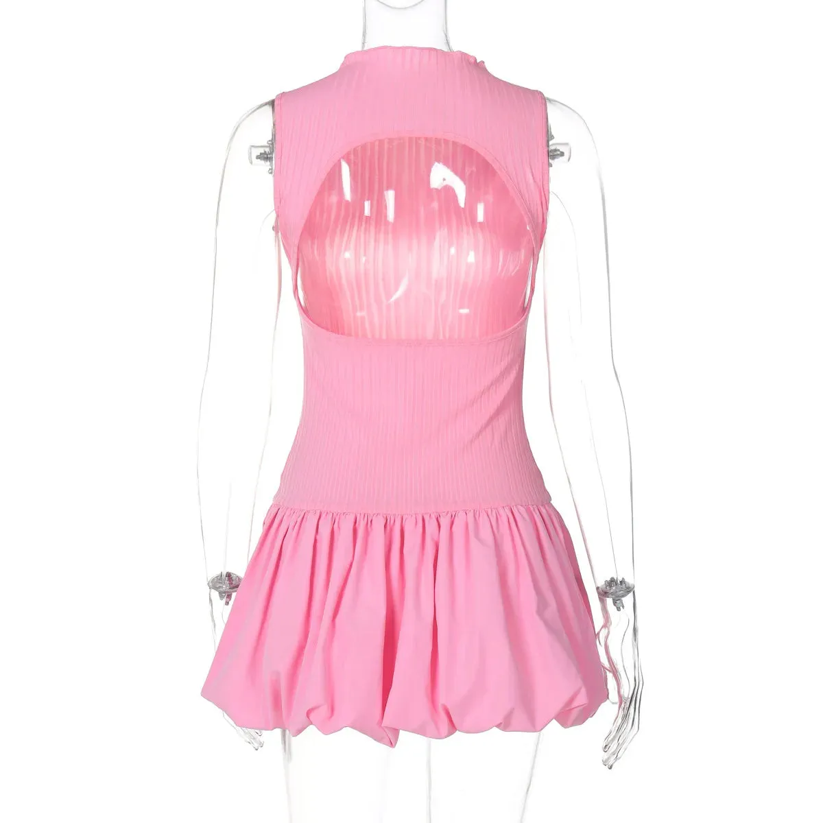 Lygens Elegant Knitting Sleeveless Backless Bubble Dress