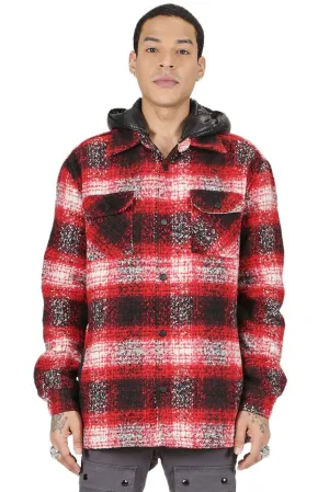 MACKAY Men's Oversize Heavy Flannel Outer Shirket with detachable Cire Hoodie