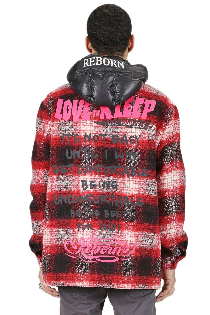 MACKAY Men's Oversize Heavy Flannel Outer Shirket with detachable Cire Hoodie