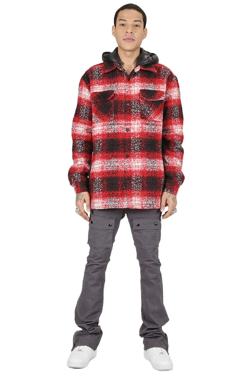 MACKAY Men's Oversize Heavy Flannel Outer Shirket with detachable Cire Hoodie