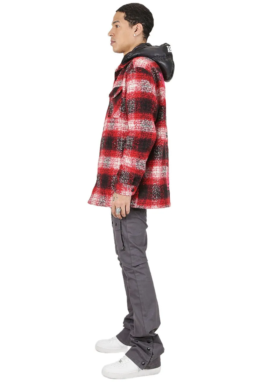 MACKAY Men's Oversize Heavy Flannel Outer Shirket with detachable Cire Hoodie