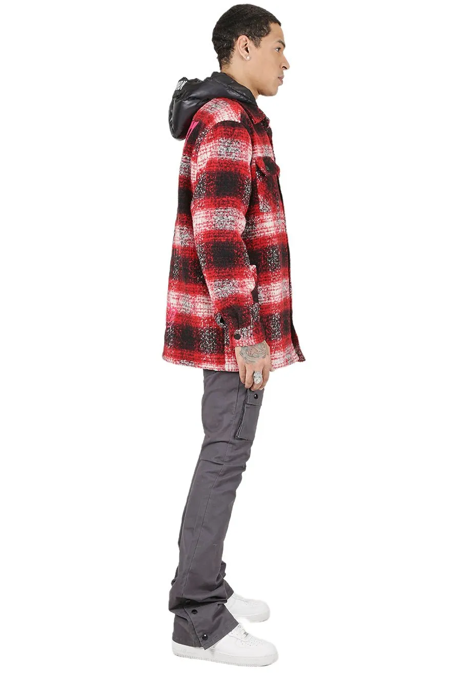 MACKAY Men's Oversize Heavy Flannel Outer Shirket with detachable Cire Hoodie