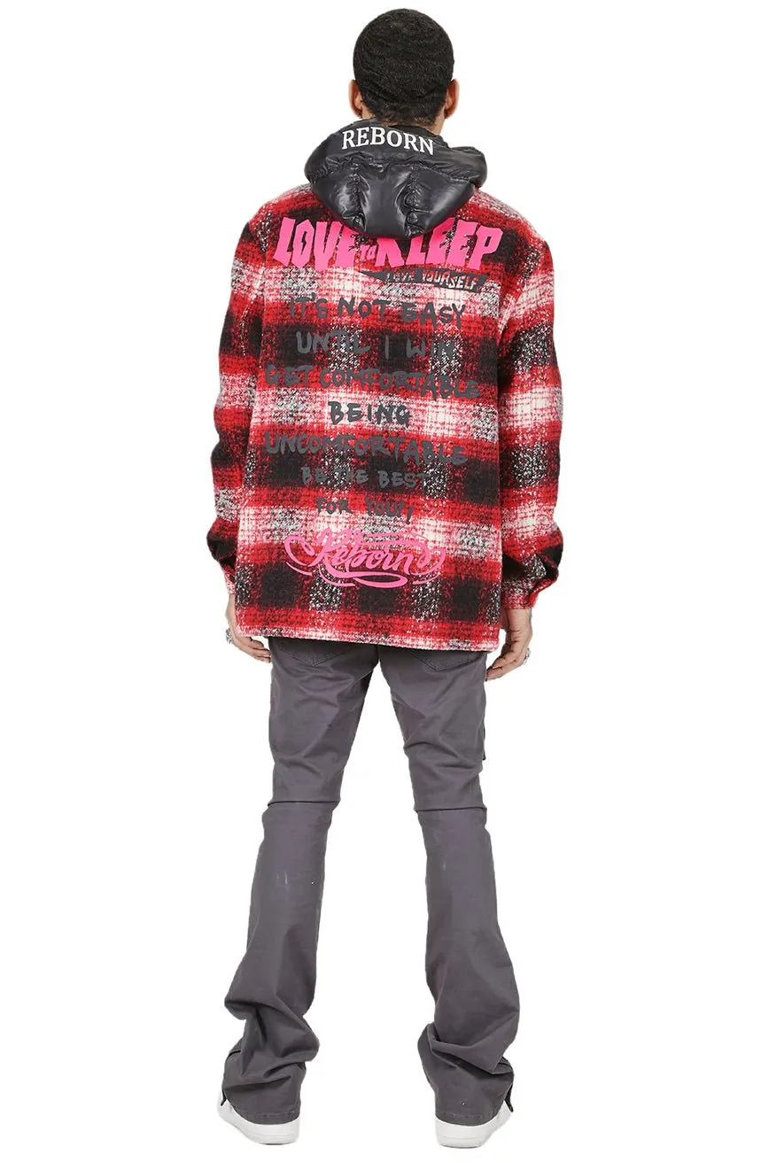 MACKAY Men's Oversize Heavy Flannel Outer Shirket with detachable Cire Hoodie