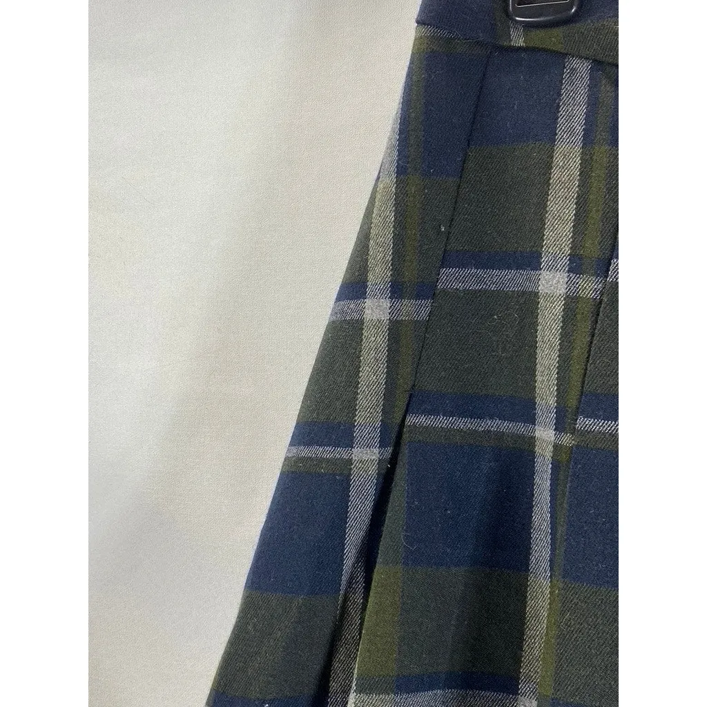 MANGO MNG Women's Green/Navy Check Grunge Pleated Mini Skirt SZ 2XL