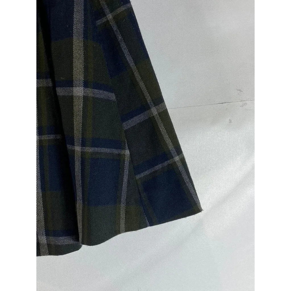 MANGO MNG Women's Green/Navy Check Grunge Pleated Mini Skirt SZ 2XL