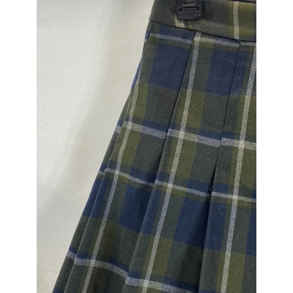 MANGO MNG Women's Green/Navy Check Grunge Pleated Mini Skirt SZ 2XL