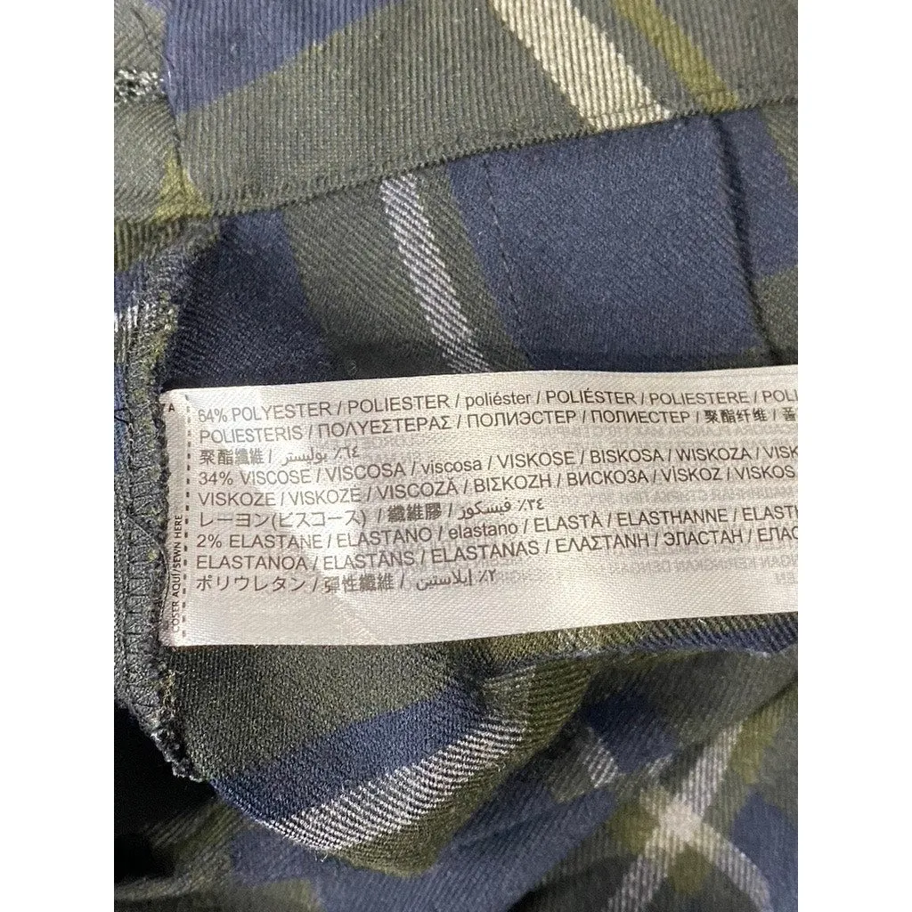 MANGO MNG Women's Green/Navy Check Grunge Pleated Mini Skirt SZ 2XL