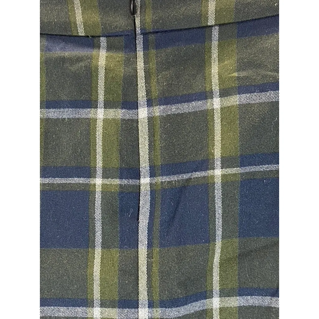 MANGO MNG Women's Green/Navy Check Grunge Pleated Mini Skirt SZ 2XL