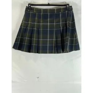 MANGO MNG Women's Green/Navy Check Grunge Pleated Mini Skirt SZ 2XL